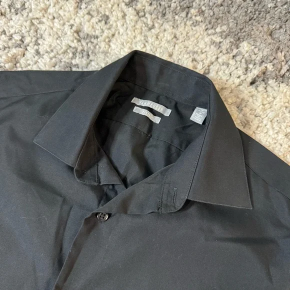 Van Heusen, Men's Solid Black Long Sleeve Button Down Fitted Dress Shirt - Picture 5 of 6